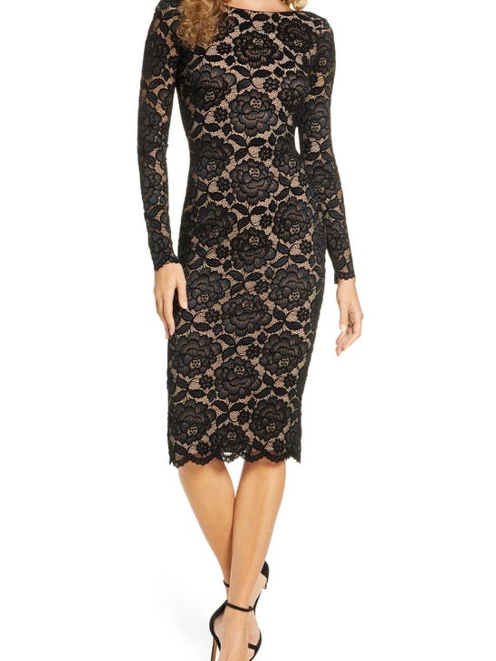 Emery Long Sleeve Lace Cocktail Dress In Black size Medium
